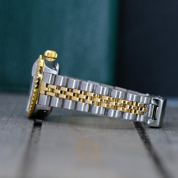 ROLEX LADIES DATEJUST GOLD STEEL BEIGE ARABIC DIAL DIAMOND BEZEL 26MM WATCH main image 10